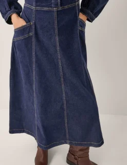 Cotton Rich Denim Midi Waisted Dress