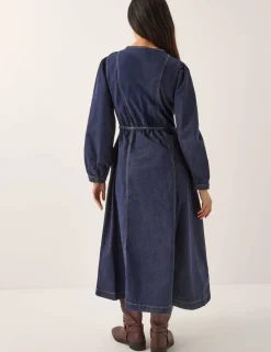 Cotton Rich Denim Midi Waisted Dress