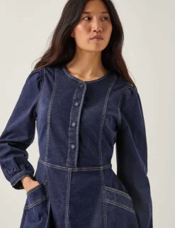 Cotton Rich Denim Midi Waisted Dress