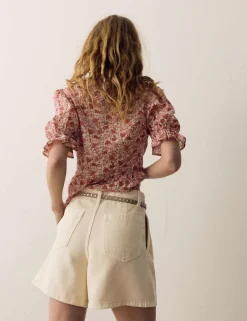 Cotton Rich Denim Pleated Shorts