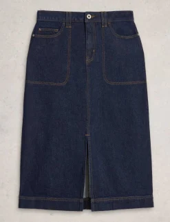Cotton Rich Denim Split Front Midi Skirt