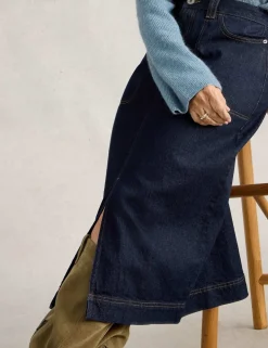 Cotton Rich Denim Split Front Midi Skirt