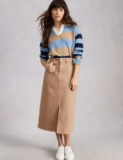 Cotton Rich Denim Split Front Midi Skirt