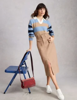 Cotton Rich Denim Split Front Midi Skirt