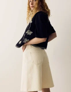 Cotton Rich Denim Striped Bermuda Shorts