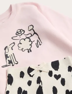 Cotton Rich Dog Print Top & Bottom Outfit (2-7 Yrs)