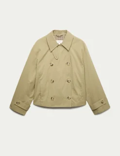 Cotton Rich Double Breasted Short Trench Coat