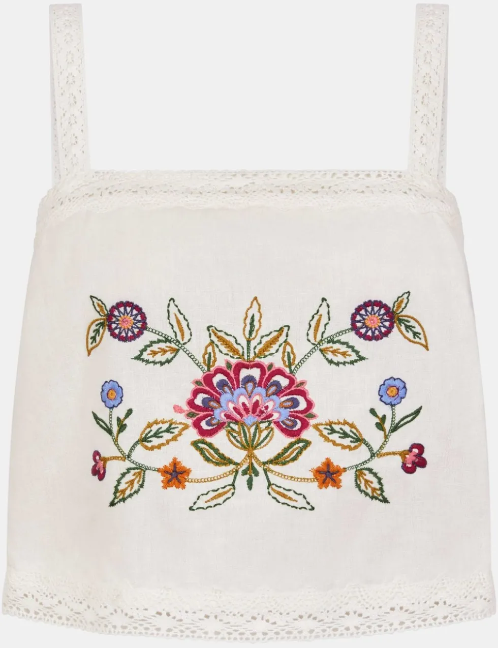 Cotton Rich Embroidered Cami Top with Linen