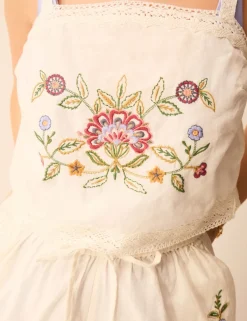 Cotton Rich Embroidered Cami Top with Linen