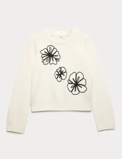 Cotton Rich Embroidered Crew Neck Jumper