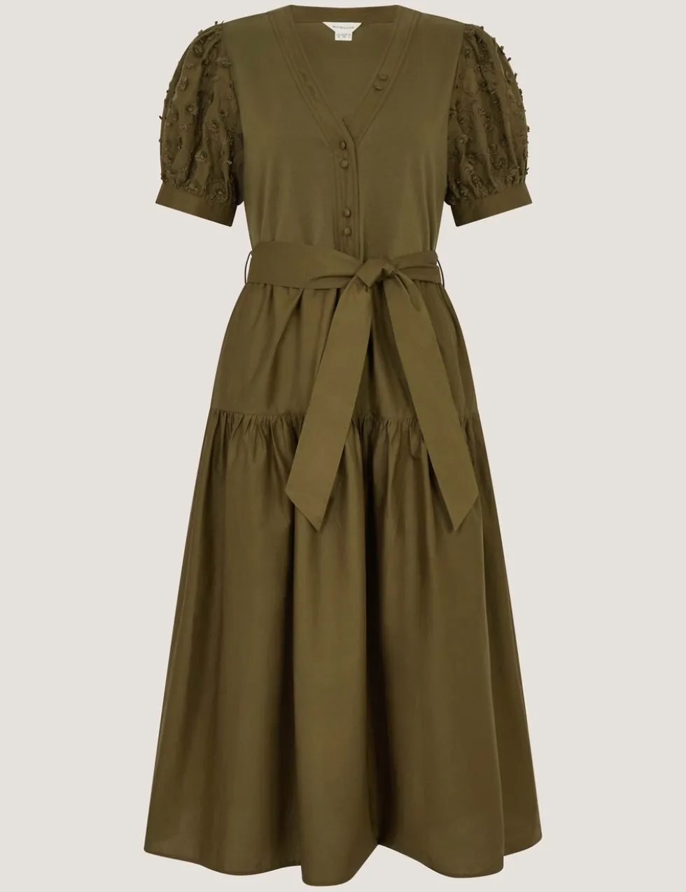Cotton Rich Embroidered Midi Tiered Dress