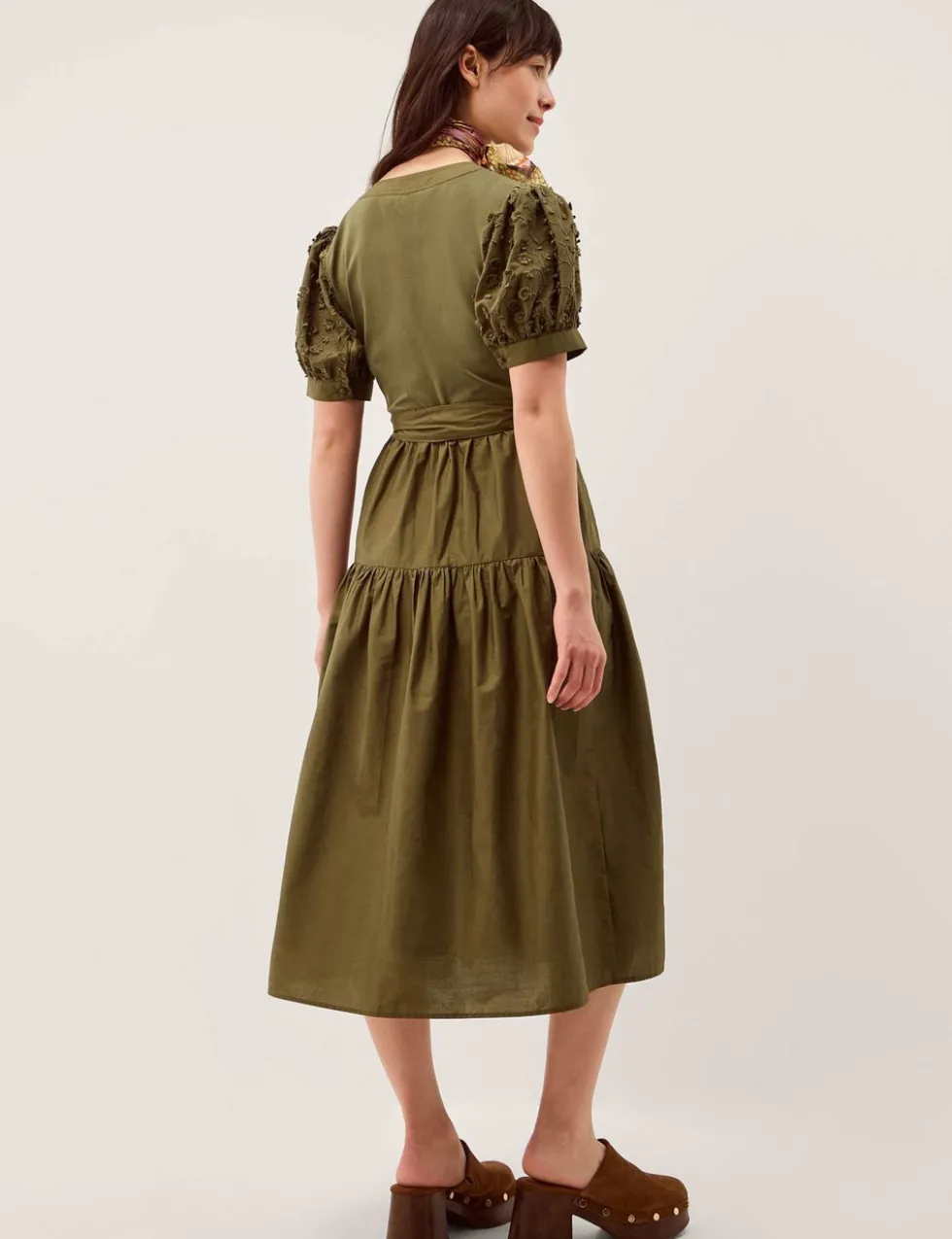 Cotton Rich Embroidered Midi Tiered Dress