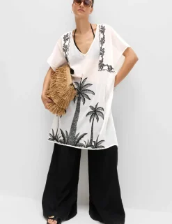 Cotton Rich Embroidered Mini Kaftan Dress