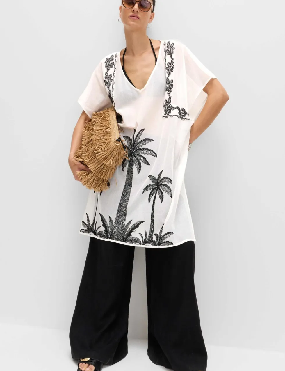 Cotton Rich Embroidered Mini Kaftan Dress