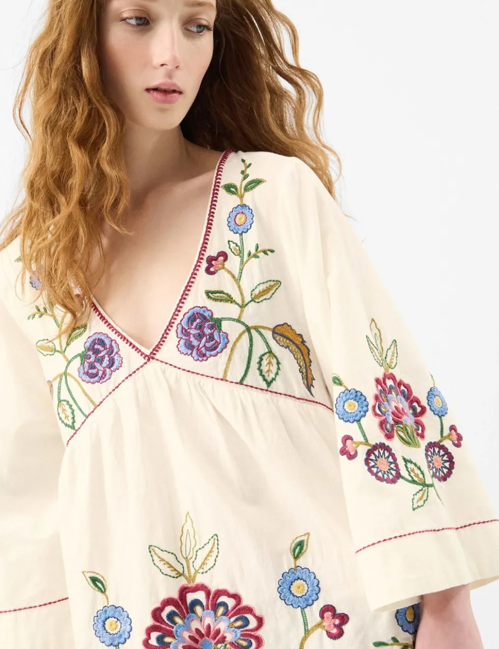Cotton Rich Embroidered Mini Beach Dress
