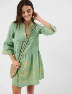 Cotton Rich Embroidered Notch Neck Dress