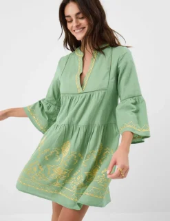 Cotton Rich Embroidered Notch Neck Dress