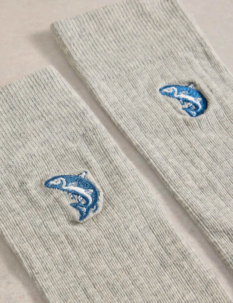 Cotton Rich Embroidered Ribbed Ankle High Socks