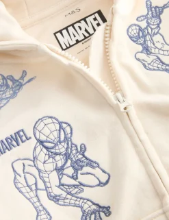 Cotton Rich Embroidered Spider-Manâ„¢ Zip Through Hoodie (2-8 Yrs)