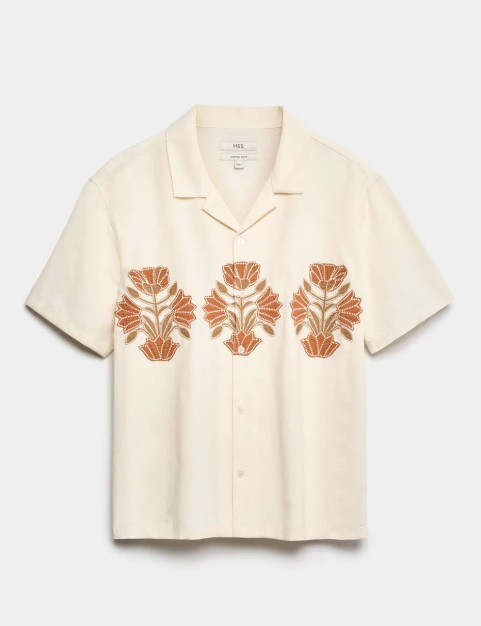Cotton Rich Embroidered Short Sleeve Shirt