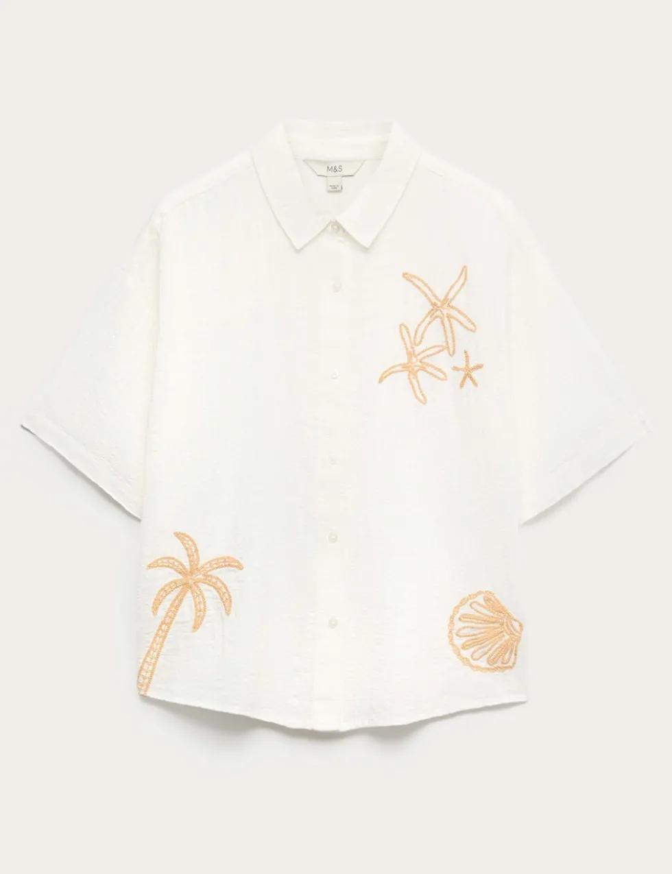 Cotton Rich Embroidered Short Sleeve Beach Shirt