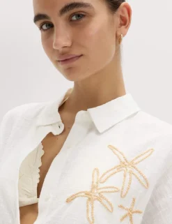 Cotton Rich Embroidered Short Sleeve Beach Shirt
