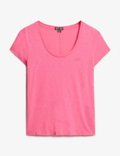 Cotton Rich Embroidered Scoop Neck T-Shirt