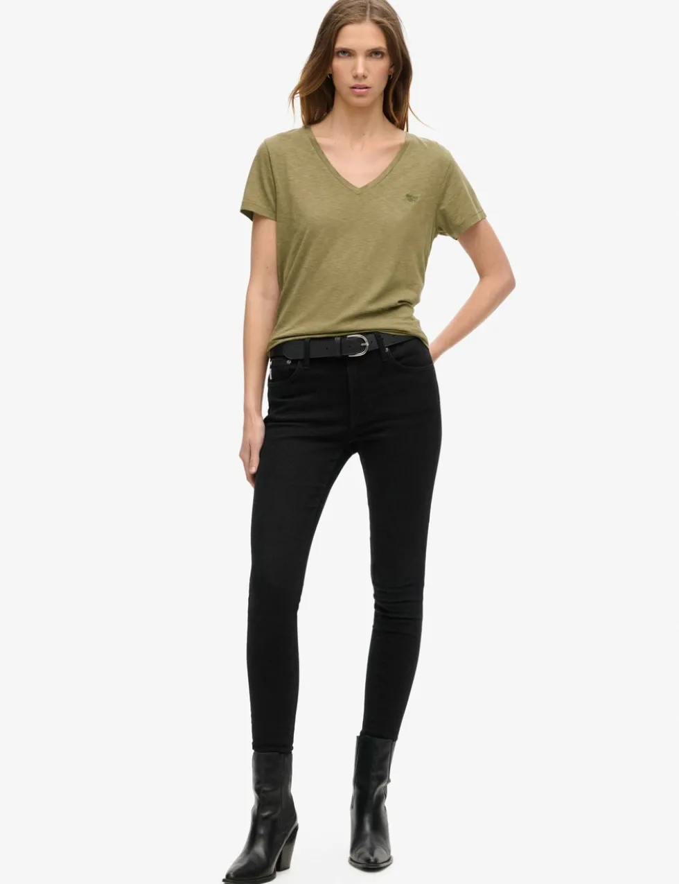 Cotton Rich Embroidered V-Neck T-Shirt