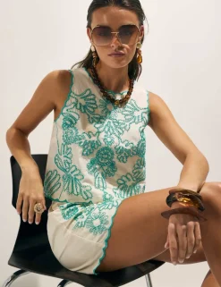 Cotton Rich Embroidered Vest Top