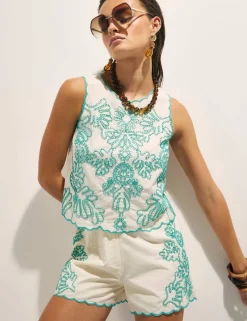 Cotton Rich Embroidered Vest Top