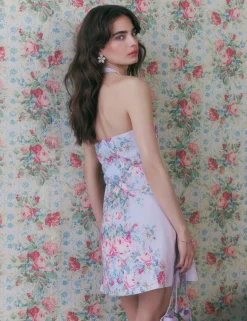 Cotton Rich Floral Halter Neck Mini Dress