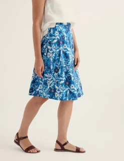 Cotton Rich Floral Knee Length A-Line Skirt