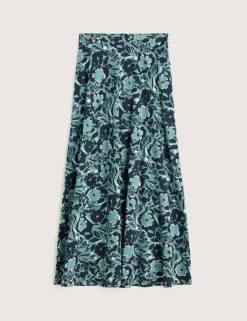 Cotton Rich Floral Midaxi A-Line Skirt
