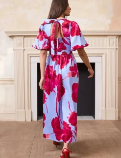 Cotton Rich Floral Midaxi Waisted Dress