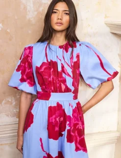Cotton Rich Floral Midaxi Waisted Dress