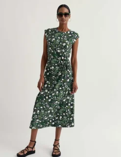 Cotton Rich Floral Midi Waisted Dress