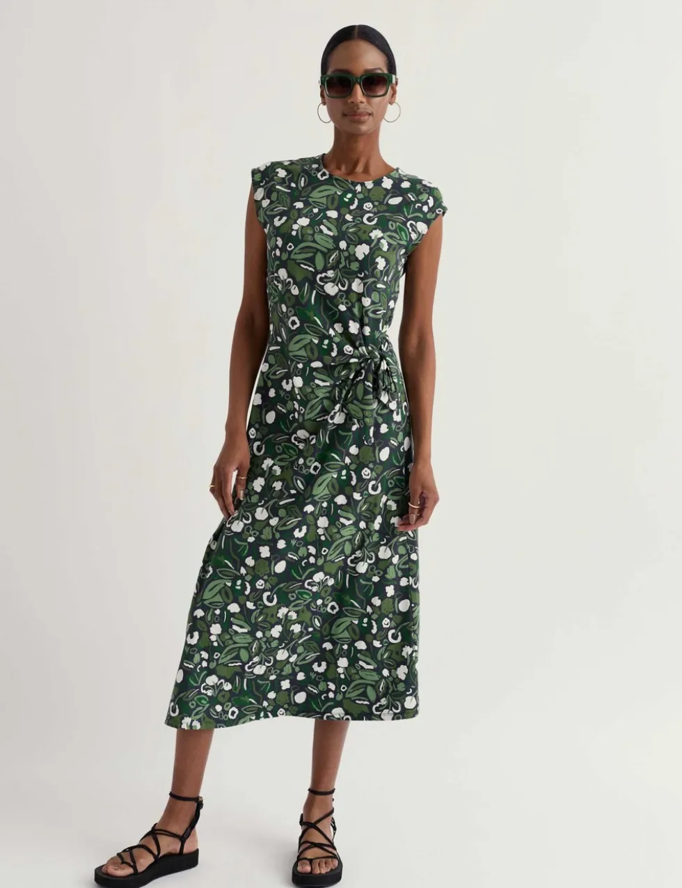 Cotton Rich Floral Midi Waisted Dress