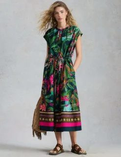 Cotton Rich Floral Midi Waisted Dress