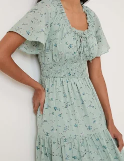 Cotton Rich Floral Scoop Neck Midi Smock Dress