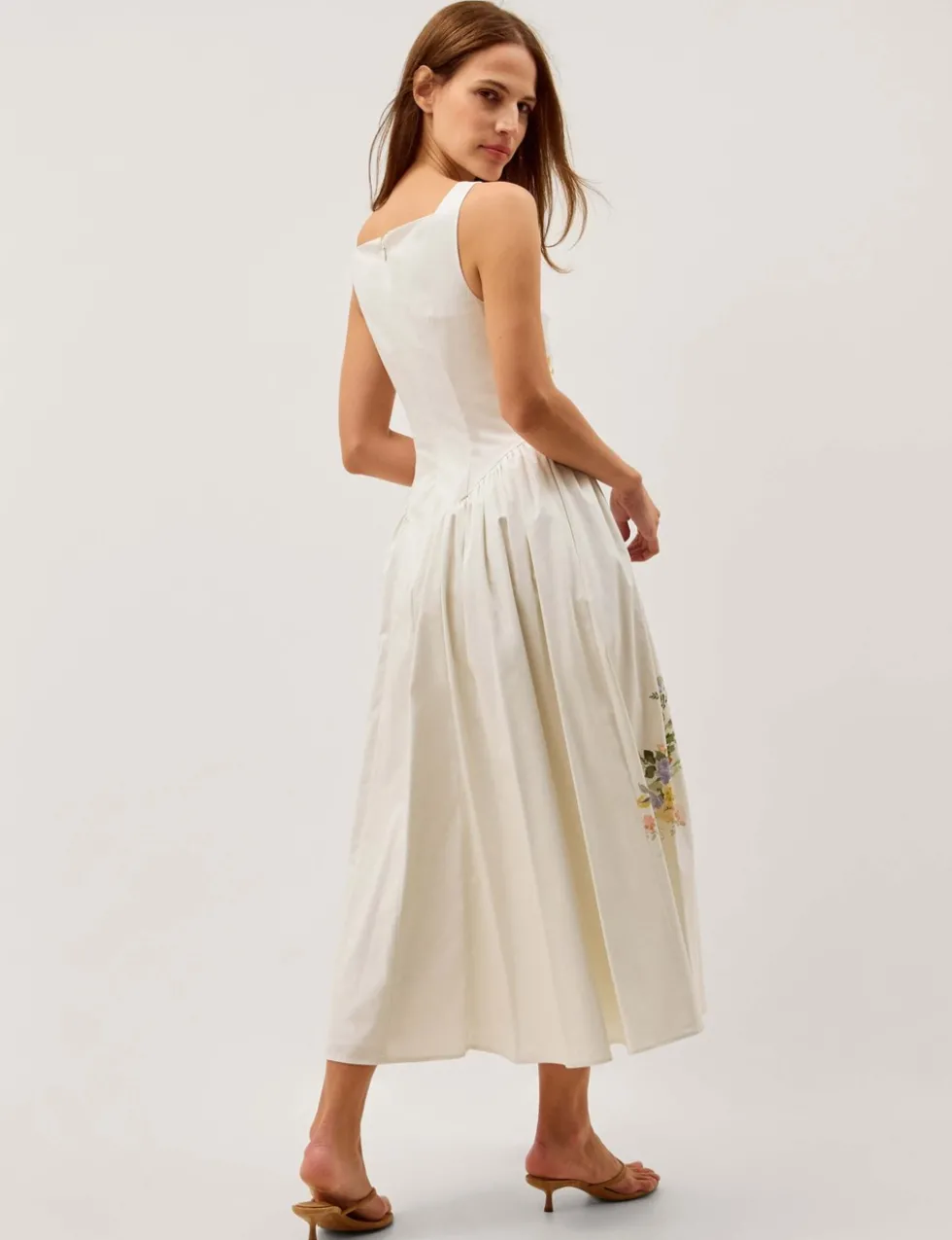 Cotton Rich Floral Square Neck Midi Dress