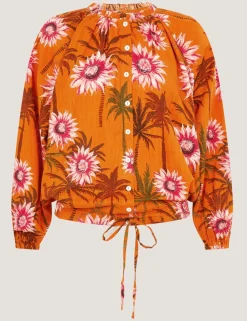 Cotton Rich Floral Tie Detail Blouse