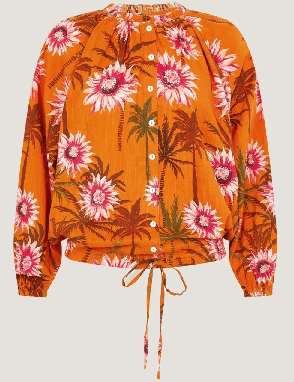 Cotton Rich Floral Tie Detail Blouse