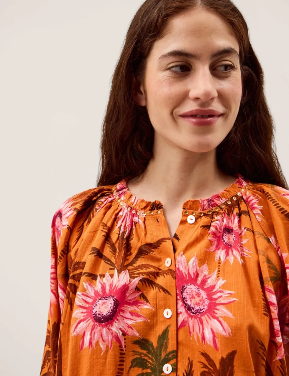 Cotton Rich Floral Tie Detail Blouse