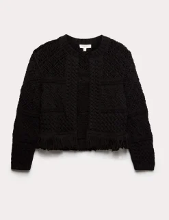 Cotton Rich Fringed Hem Cardigan