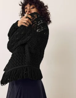 Cotton Rich Fringed Hem Cardigan