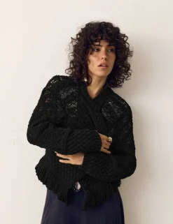 Cotton Rich Fringed Hem Cardigan