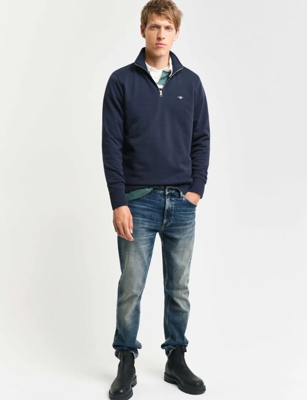Cotton Rich Funnel Neck Half Zip Sweatshirt