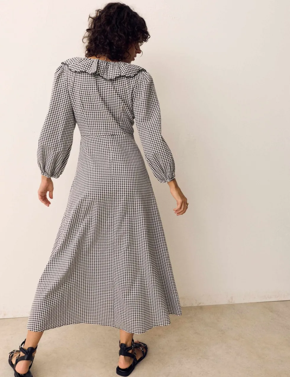 Cotton Rich Gingham Frill Neck Midaxi Dress