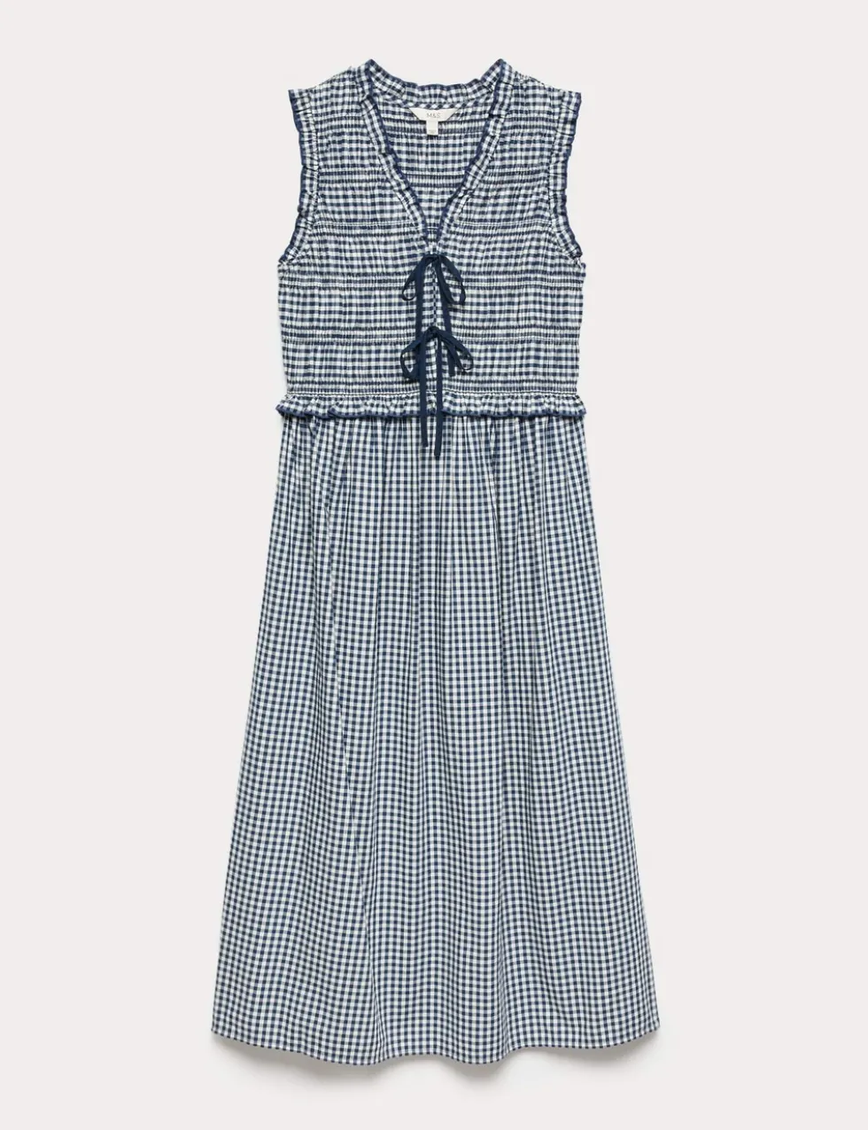 Cotton Rich Gingham Midi Waisted Dress