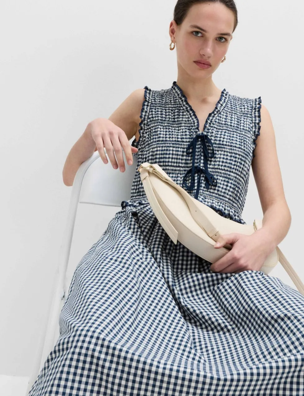 Cotton Rich Gingham Midi Waisted Dress